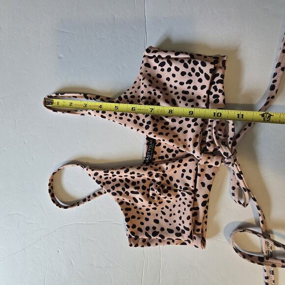 Nasty Gal 2pc Dalmatian Tie Bikini Womens Sz 6 Tan Black High Leg Cutout Front - Picture 10 of 16